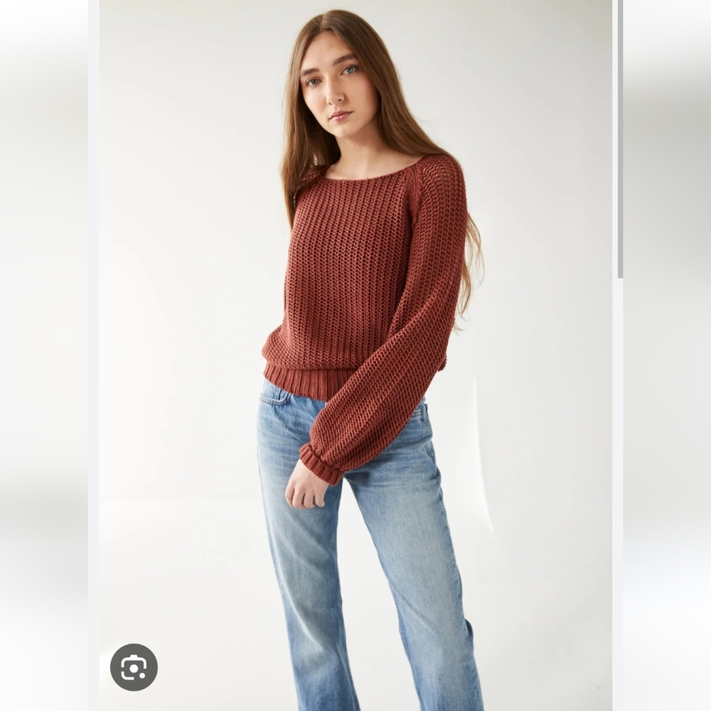 Misha & Puff Women's Soft, Cotton Net Knit Sweater - Rust Brown